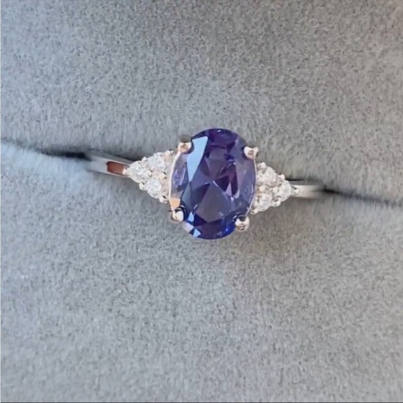 Genuine Tanzanite Ring Sterling Silver Oval Tanzanite - Picture 5 of 7